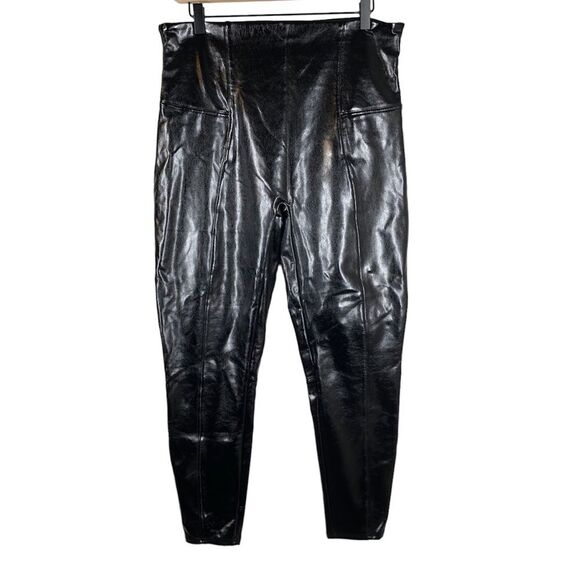 Spanx Patent Leather High Shine High Rise Leggings Black Plus Size 1X Petite - Picture 1 of 8